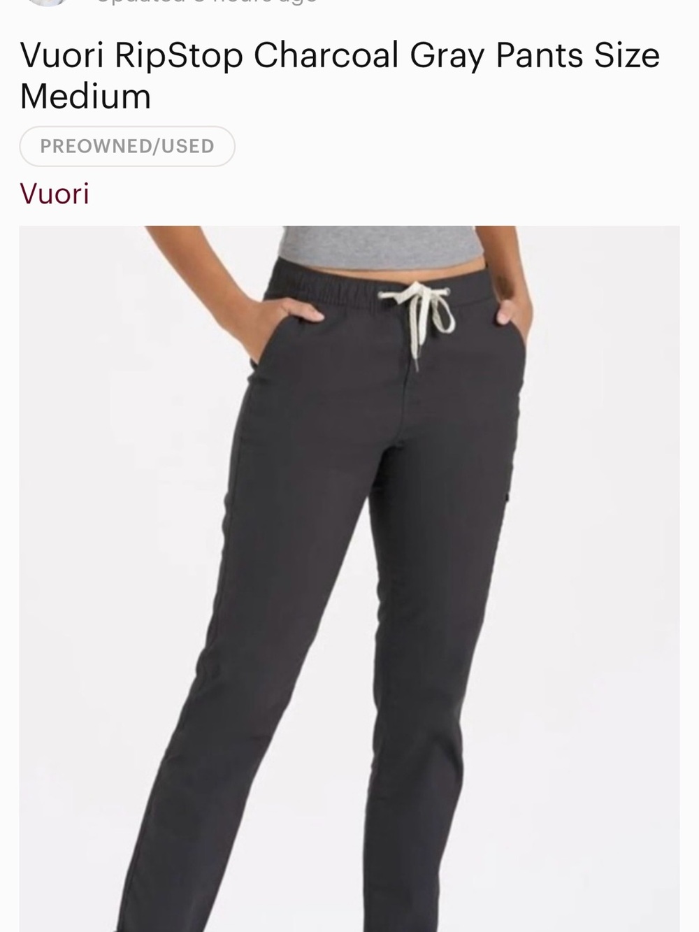 Vuori women’s ripstop charcoal pants size medium